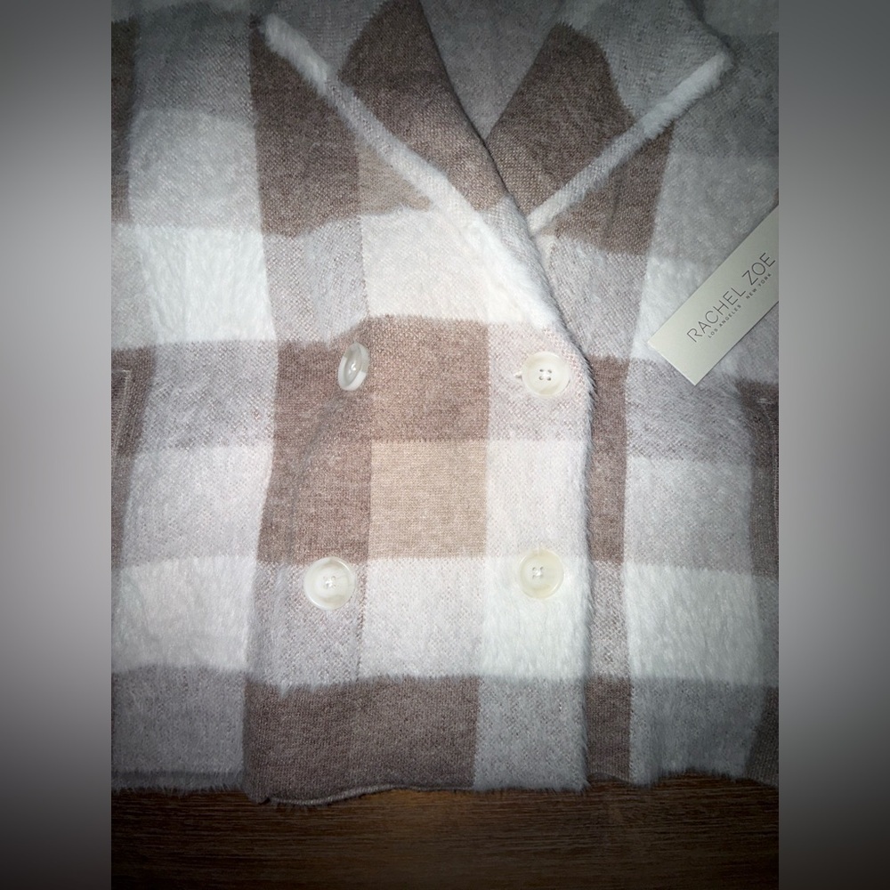 Rachel Zoe Plaid Teddy Jacket Cream Brown XL NWT Cozy Coat - Picture 13 of 15